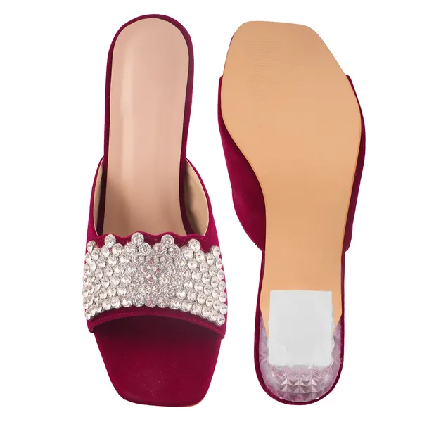 Maroon_Velvet_Embellished_Heeled_Mules