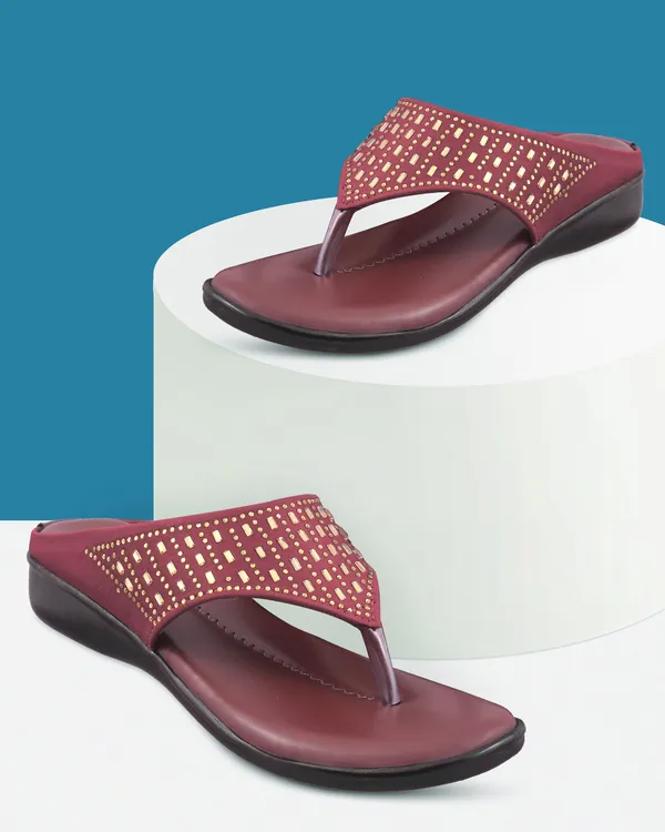 Maroon_Embellished_Wedge_Slippers