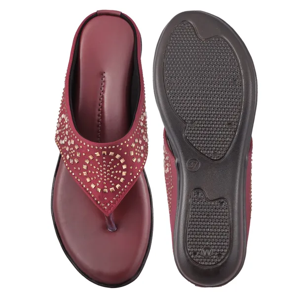 Maroon_Embellished_Flat_Sandals