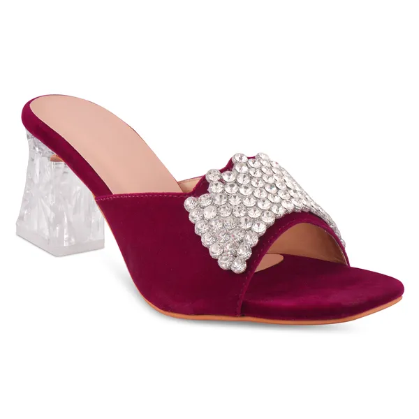 Maroon_Velvet_Embellished_Heeled_Mules