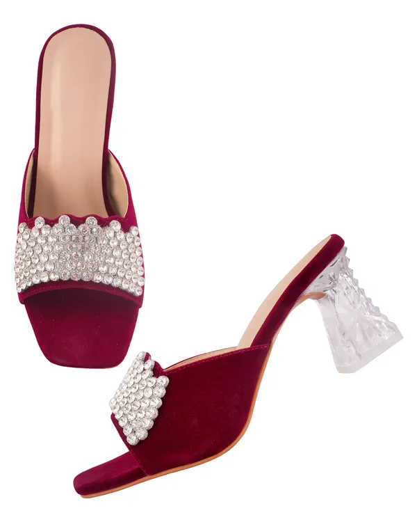 Maroon_Velvet_Embellished_Heeled_Mules