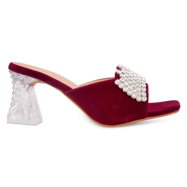 Maroon_Velvet_Embellished_Heeled_Mules