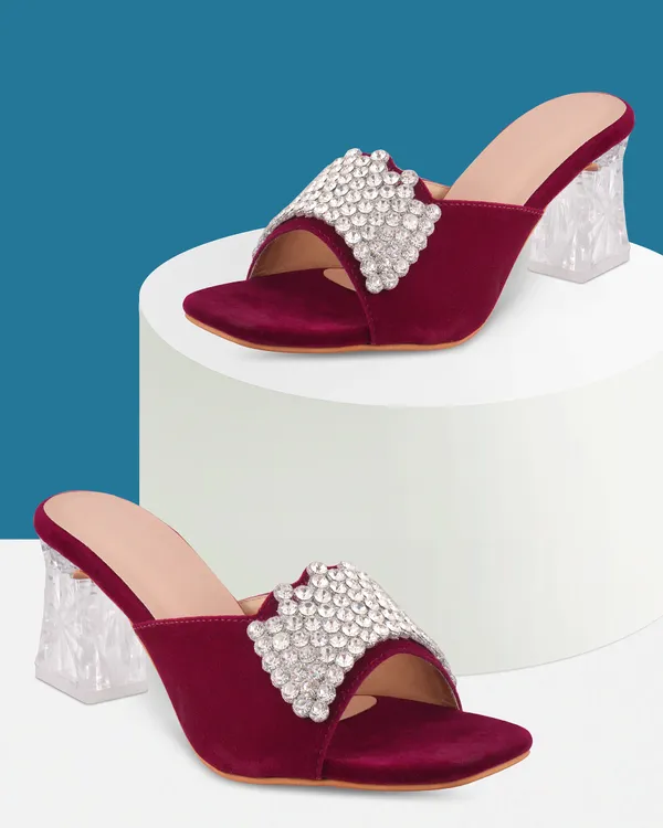 Maroon_Velvet_Embellished_Heeled_Mules