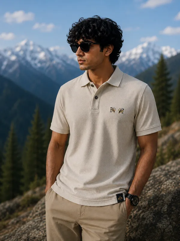 Oatmeal_Beige_Cotton_Polo_T-Shirt_For_Men