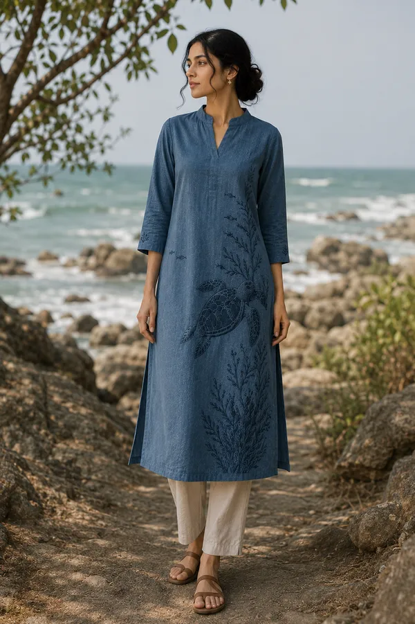 Denim_Blue_Cotton_Kurta_For_Women