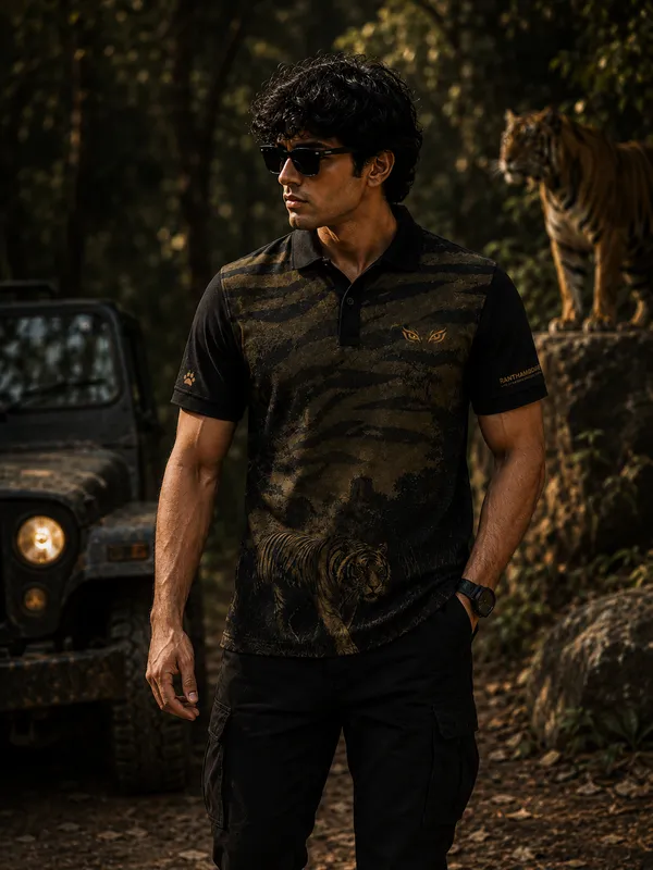 Tiger_Camo_Black_Cotton_Polo_T-Shirt_For_Men