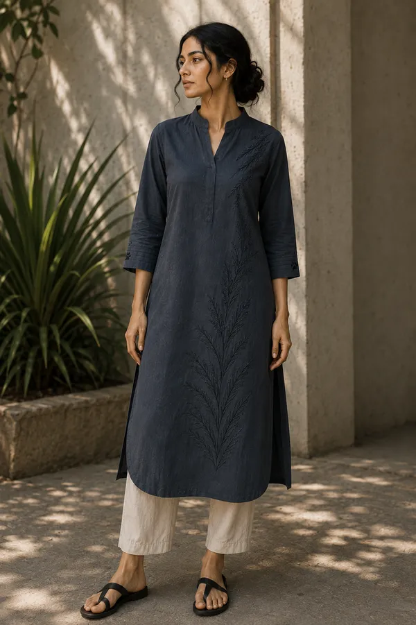 Charcoal_Navy_Cotton_Kurta_For_Women
