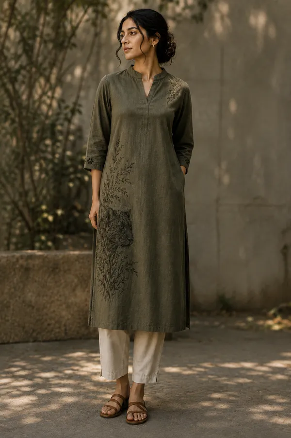 Olive_Green_Cotton_Kurta_For_Women
