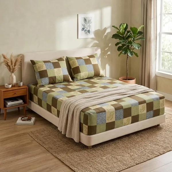 Cotton_Fitted_Bed_Sheet_Set_With_Pillow_Covers