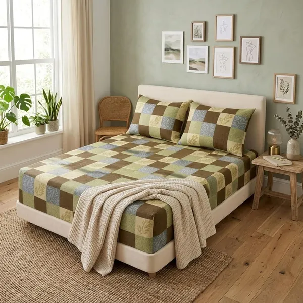 Cotton_Fitted_Bed_Sheet_Set_With_Pillow_Covers