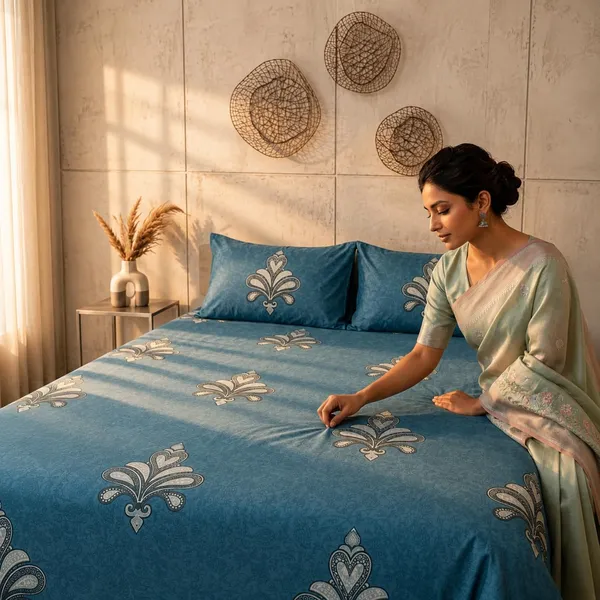 Glace_Cotton_Double_Bedsheet_Set_Dusty_Blue