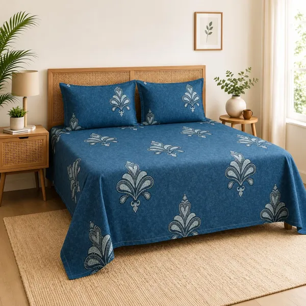 Glace_Cotton_Double_Bedsheet_Set_Dusty_Blue