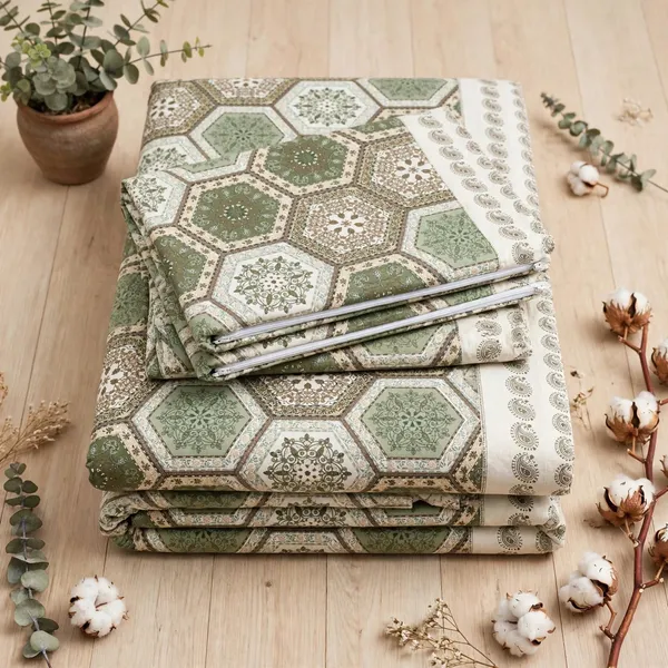 Ethnic_Sage_&_Olive_Hexagonal_Mandala_Bedsheet_Set_–_Ultra-Soft_Cotton_Blend_Bedding_with_Pillow_Shams