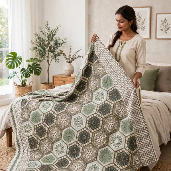 Ethnic_Sage_&_Olive_Hexagonal_Mandala_Bedsheet_Set_–_Ultra-Soft_Cotton_Blend_Bedding_with_Pillow_Shams