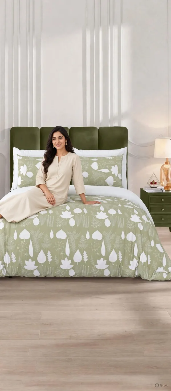 Parth_Royal_Living_Sage_Green_Botanical_Printed_Double_Bedsheet_with_2_Pillow_Covers_|_Modern_Leaf_&_Floral_Print_|_Elegant_Bedroom_Home_Furnishing