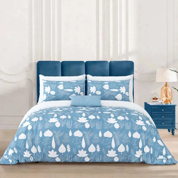 Parth_Royal_Living_Blue_Botanical_Printed_Double_Bedsheet_with_2_Pillow_Covers_|_White_Leaf_&_Floral_Print_|_Elegant_Modern_Bedroom_Bedsheet