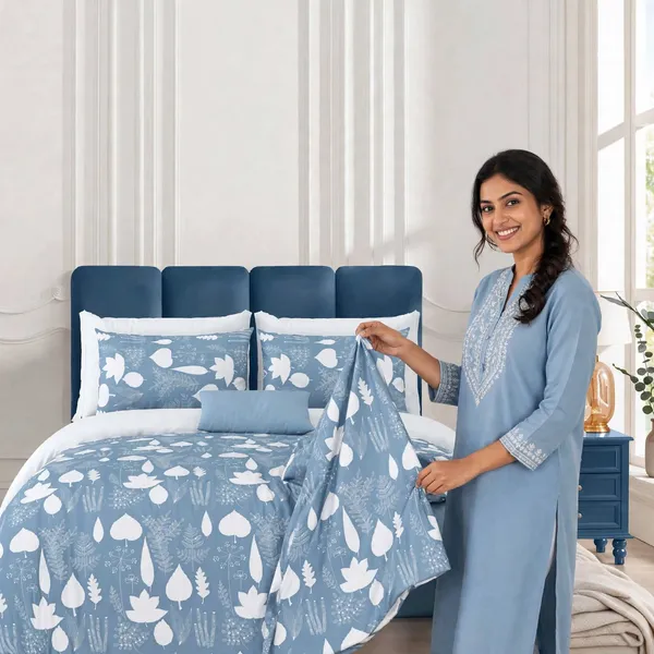 Parth_Royal_Living_Blue_Botanical_Printed_Double_Bedsheet_with_2_Pillow_Covers_|_White_Leaf_&_Floral_Print_|_Elegant_Modern_Bedroom_Bedsheet