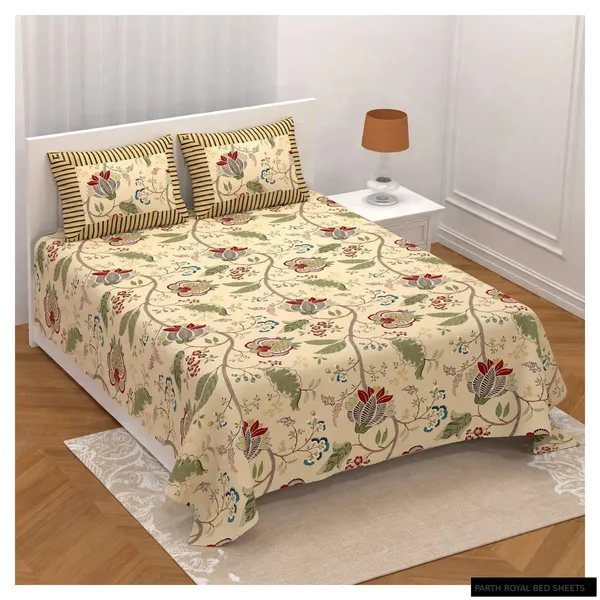 Parth_Royal_Pure_Cotton_King_Size_Double_Bedsheet_–_Floral_Printed,_100_×_108_Inches__