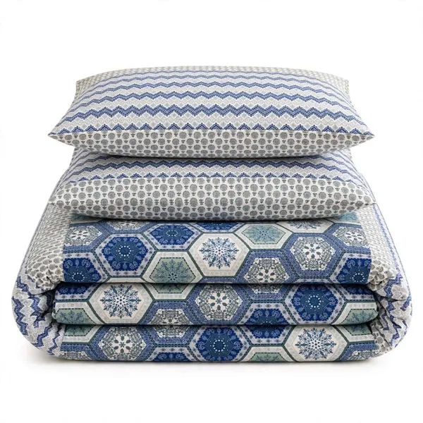 Parth_Royal_Blue_&_Teal_Geometric_Hexagonal_Printed_Cotton_Double_Bedsheet_with_2_Matching_Pillow_Covers_–_Mandalic_Tile_Pattern_Bedding_Set