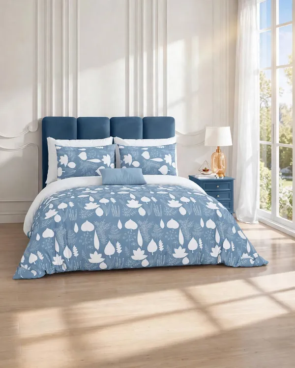 Parth_Royal_Living_Blue_Botanical_Printed_Double_Bedsheet_with_2_Pillow_Covers_|_White_Leaf_&_Floral_Print_|_Elegant_Modern_Bedroom_Bedsheet