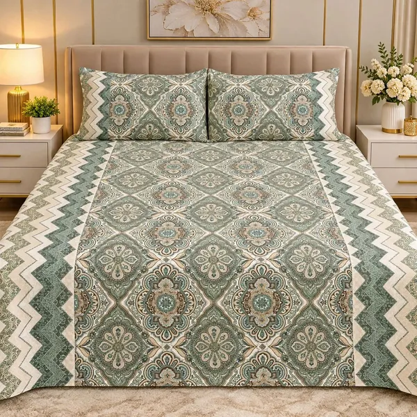 Parth_Royal_Living_Premium_Jaipuri_Print_Cotton_Double_Bedsheet_|_Sage_Green_&_Beige_Ornamental_Floral_Design_|_90_x_108_Inch_|_2_Pillow_Covers