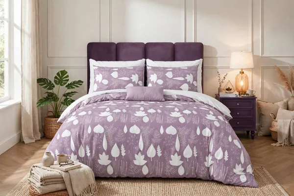 Parth_Royal_Living_Dusty_Lavender_Botanical_Printed_Double_Bedsheet_with_2_Pillow_Covers_|_White_Leaf_&_Floral_Print_|_Elegant_Modern_Bedroom_Bedsheet