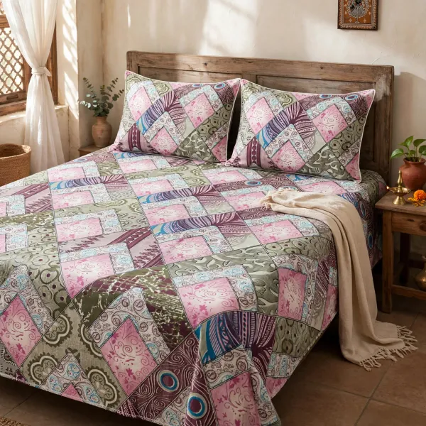 Pure_Cotton_Printed_Olive_Mauve_Floral_Print_King_Size_Bedsheet_Set__Under_999