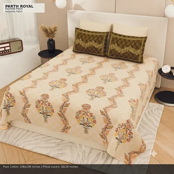 PARTH_ROYAL_-_Rajwada_Patch_|_Ethnic_Rajwada_Floral_King_Size_Bedsheet_with_2_Pillow_Covers_|_Pure_Cotton_108x108_inches