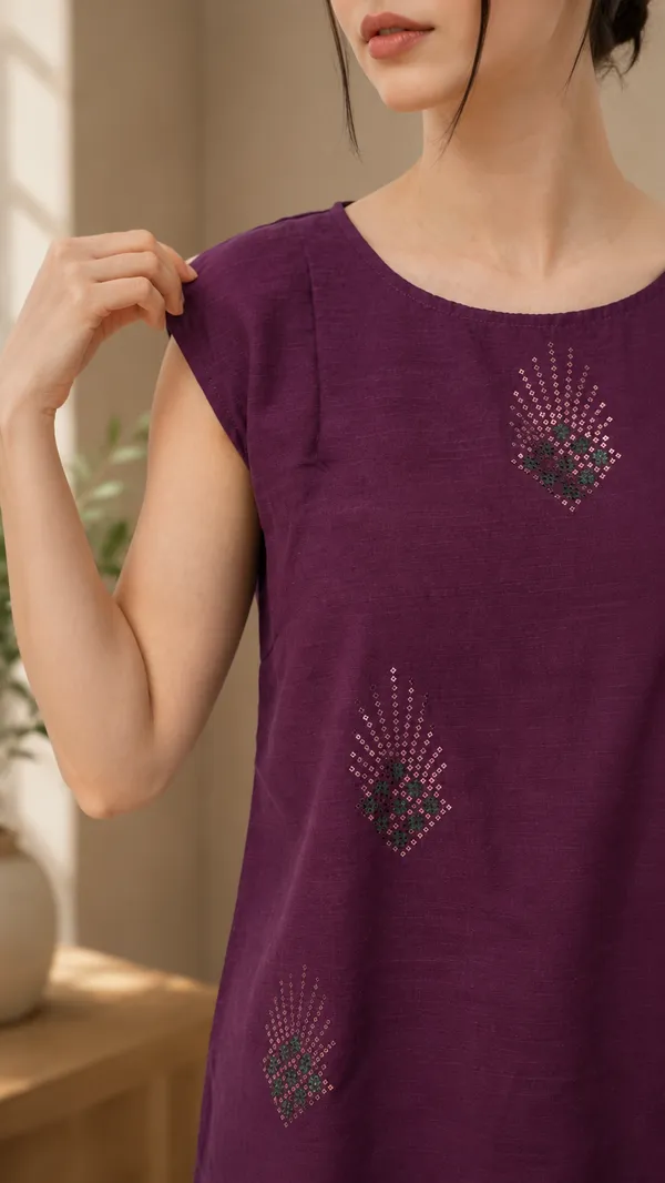 Purple_Slub_Cotton_Rhinestone_Work_Top_For_Women