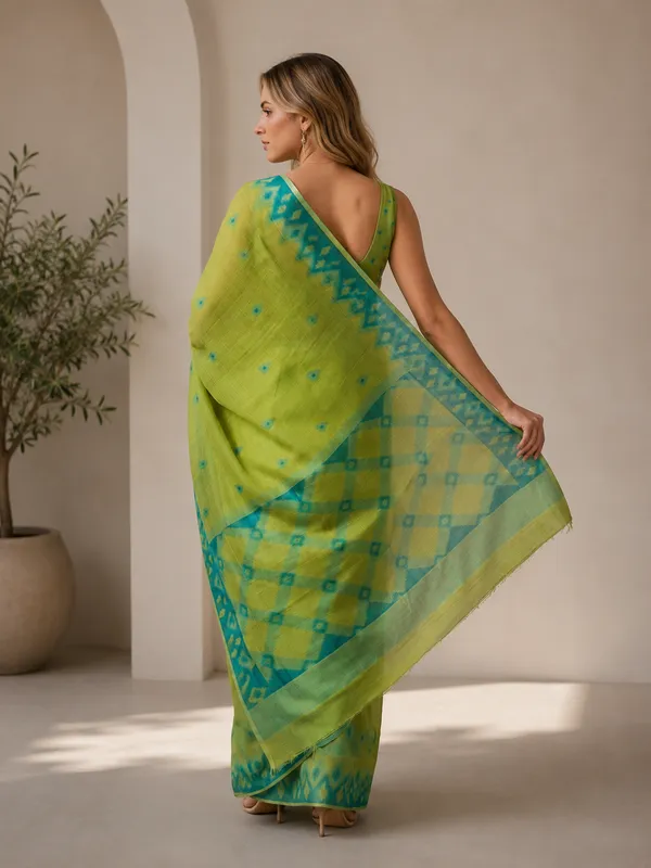 Green_Cotton_Woven_Printed_Saree_For_Women