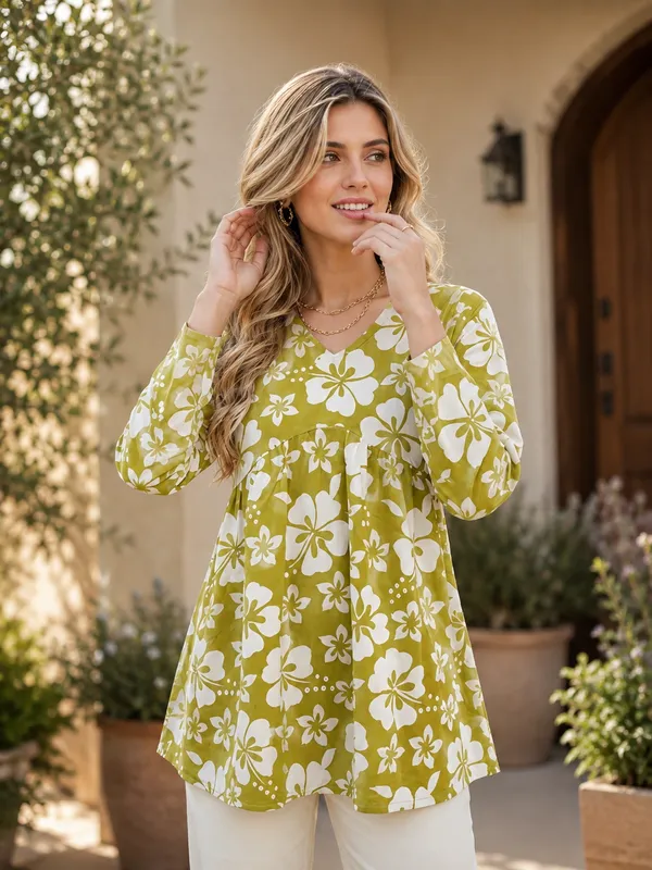Green_Cotton_Flared_Floral_Print_Tunic_For_Women