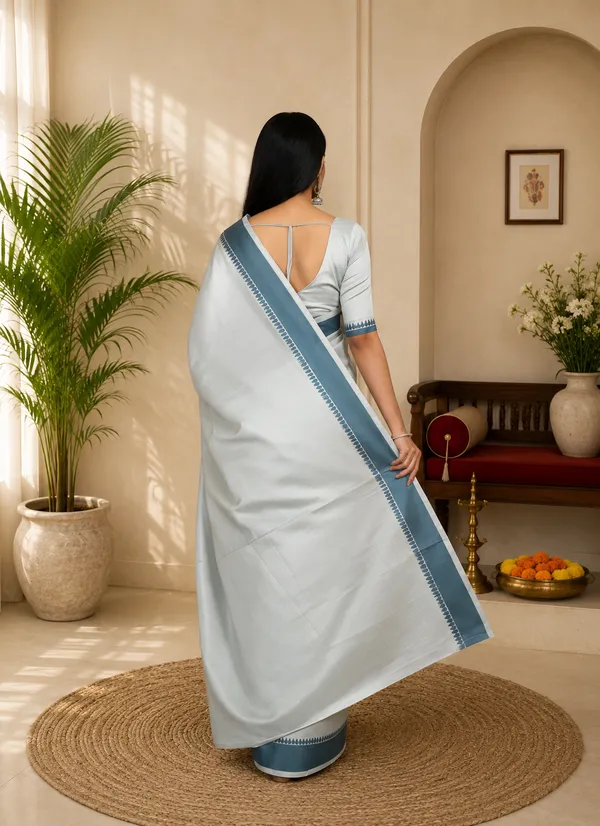Grey_Manipuri_Kalam_Blue_Border_Saree_For_Women