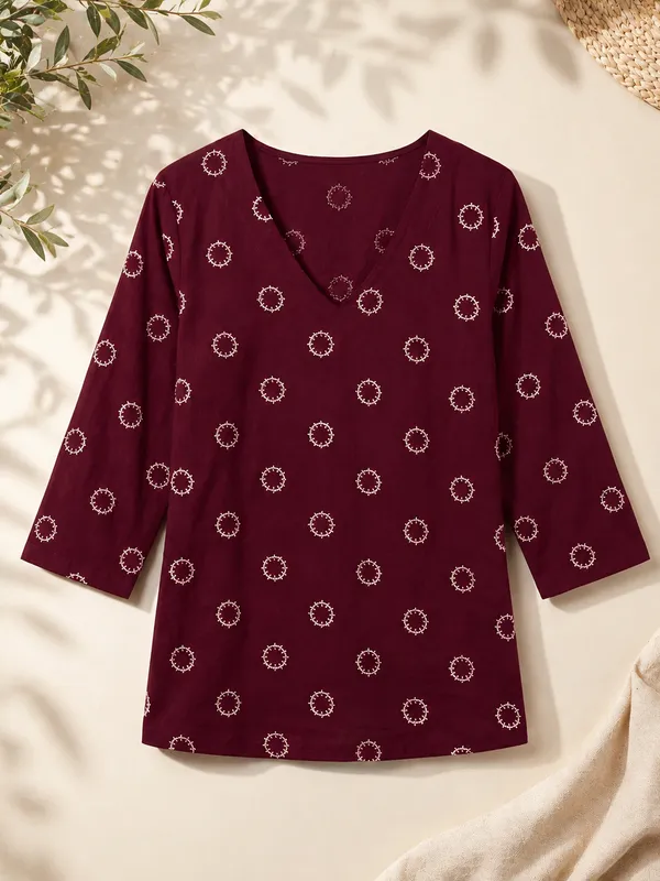 Maroon_Cotton_Regular_Fit_Printed_Top_For_Women