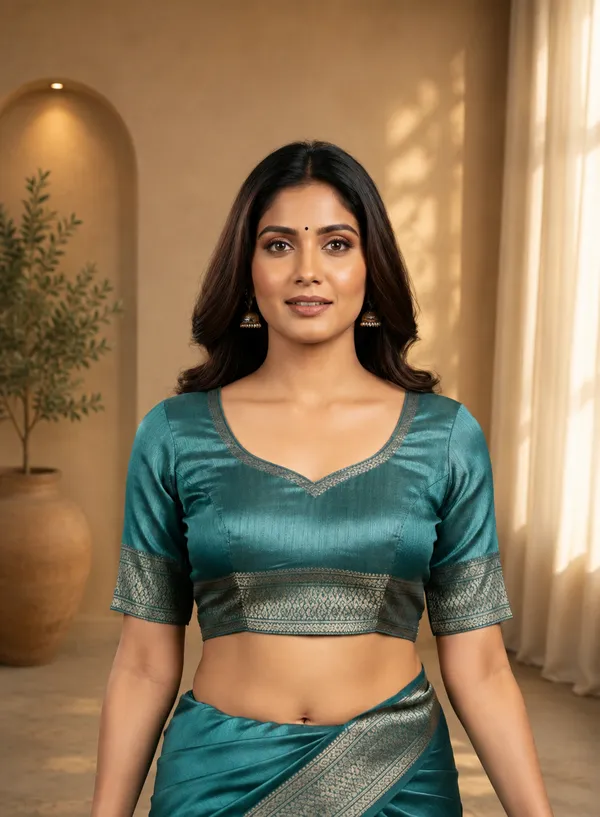 Teal_Art_Silk_Kalamkari_Printed_Saree_For_Women