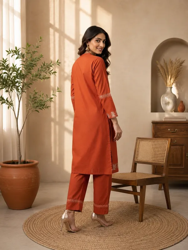 Orange_Cotton_Straight_Embroidered_Kurta_Set_For_Women