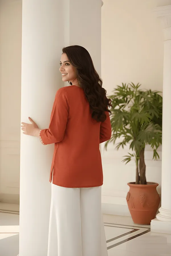 Rust_Roman_Silk_Straight_Embroidered_Kurta_For_Women