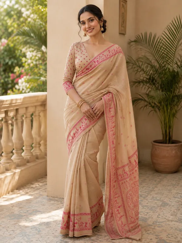 Beige_Cotton_Woven_Printed_Saree_For_Women