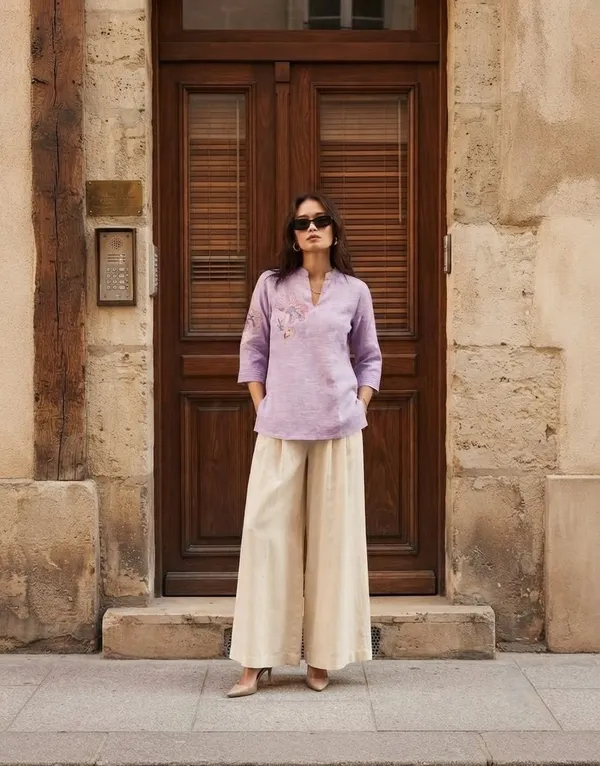 Lavender_Linen_Cotton_Relaxed_Fit_Embroidered_Kurta_For_Women