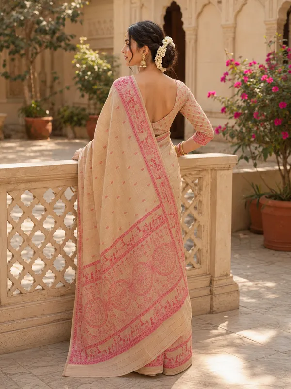 Beige_Cotton_Woven_Printed_Saree_For_Women
