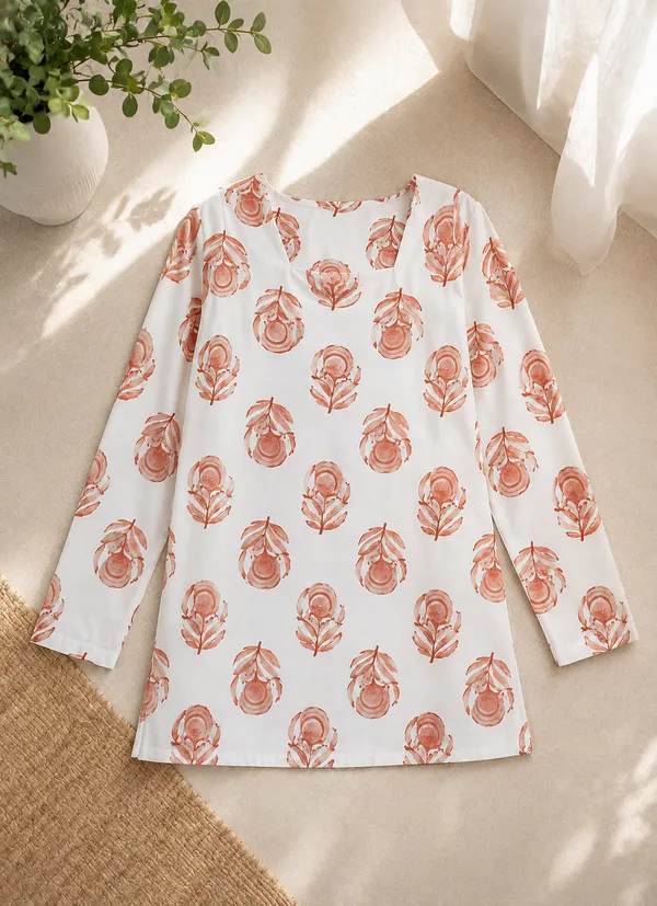 White_Rayon_Relaxed_Fit_Floral_Print_Tunic_For_Women