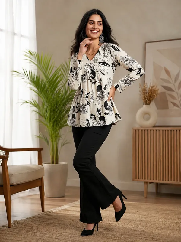 Cream_Cotton_Flared_Floral_Print_Top_For_Women