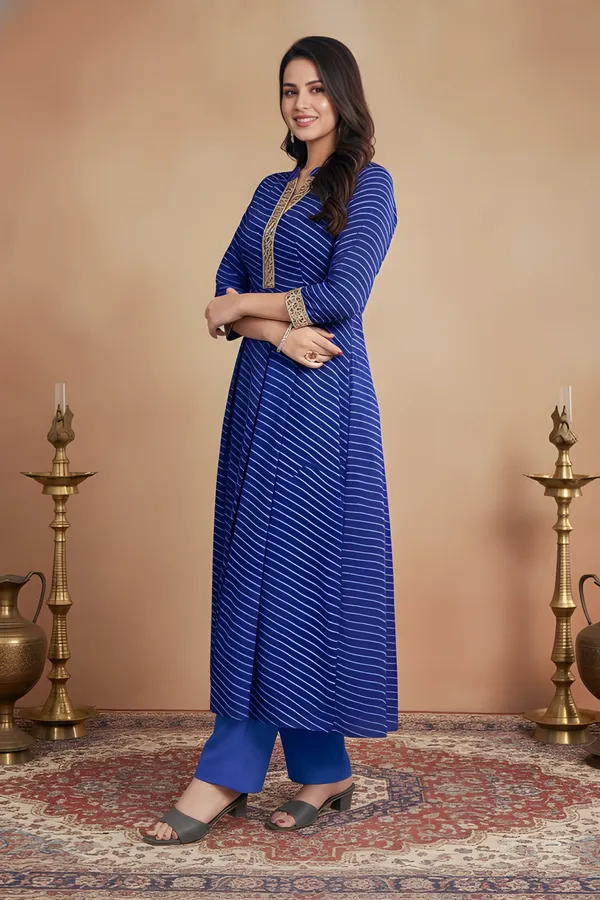 Blue_Leheriya_Printed_Georgette_Kurta_&_Pant_Set