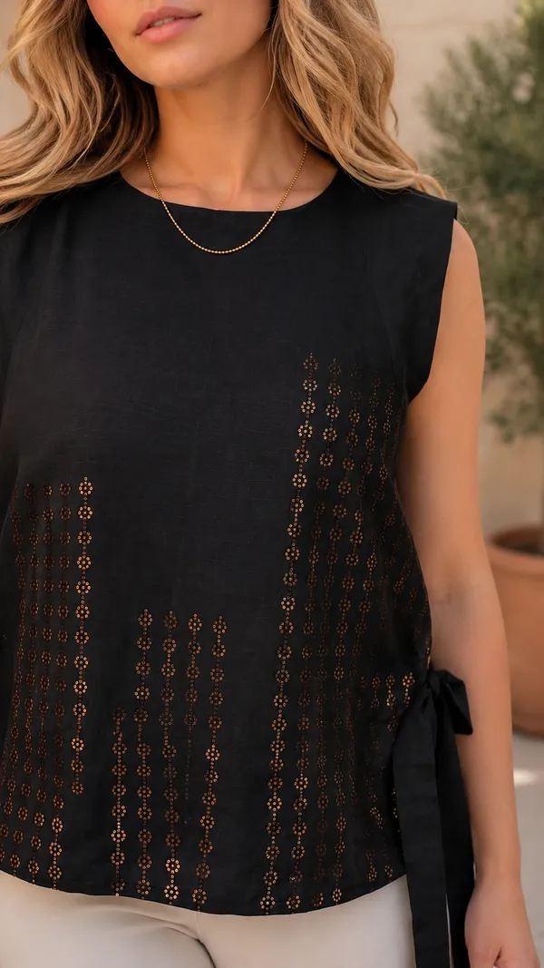 Black_Slub_Cotton_Sleeveless_Relaxed_Fit_Top_For_Women