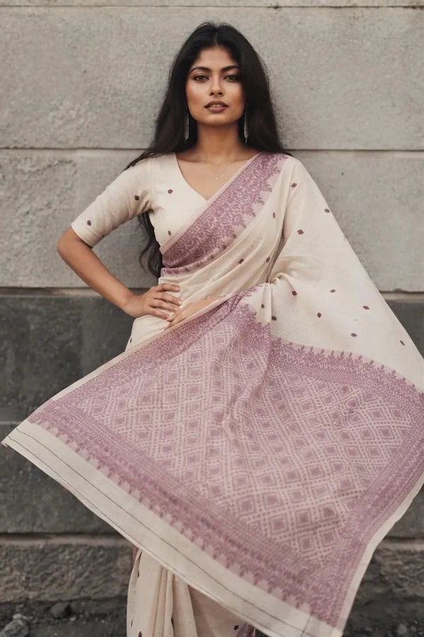Classic_Beige_&_Purple_Pure_Cotton_Woven_Design_Ethnic_Saree