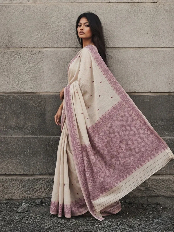 Classic_Beige_&_Purple_Pure_Cotton_Woven_Design_Ethnic_Saree