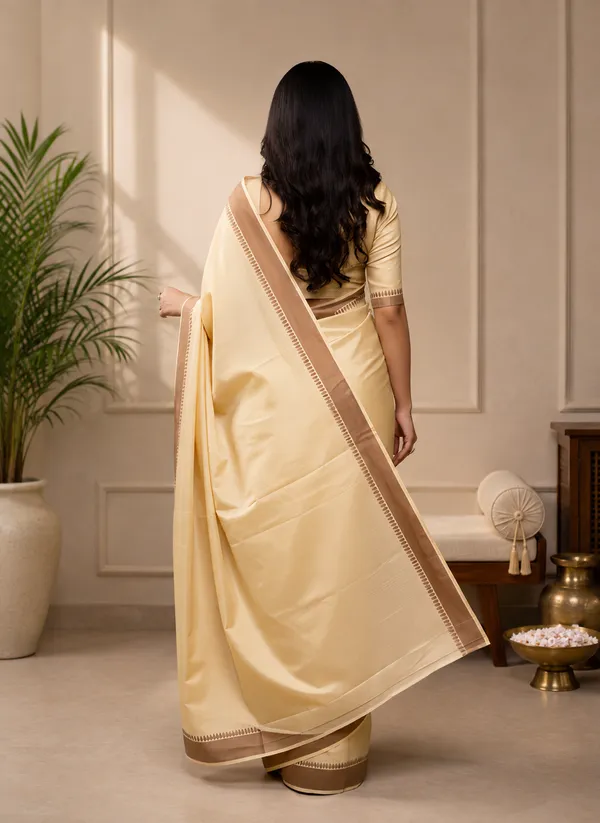 Cream_Manipuri_Kalam_Lustrous_Border_Saree_For_Women