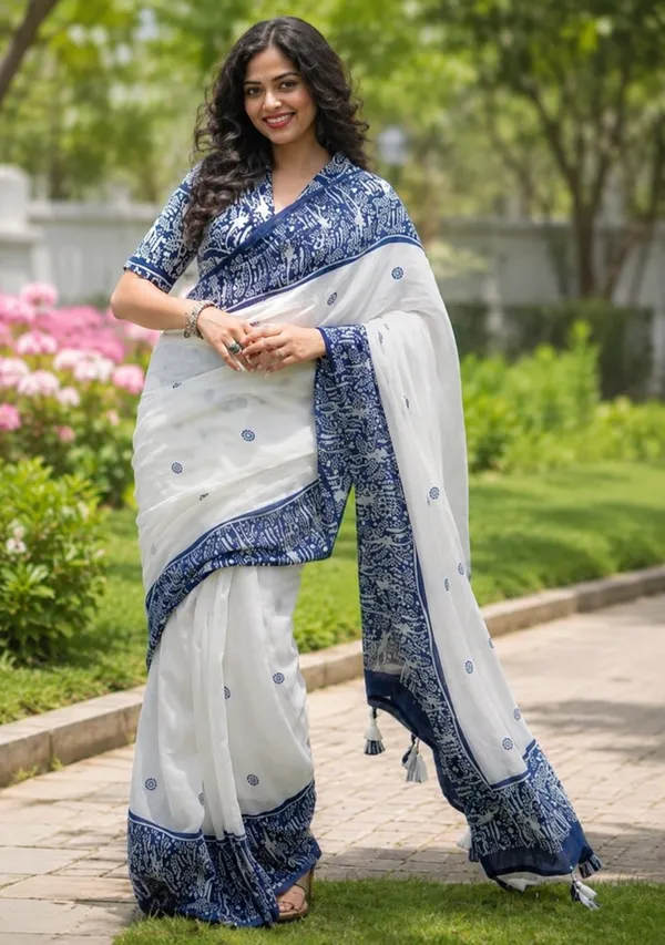 White_Linen_Cotton_Printed_Saree_For_Women