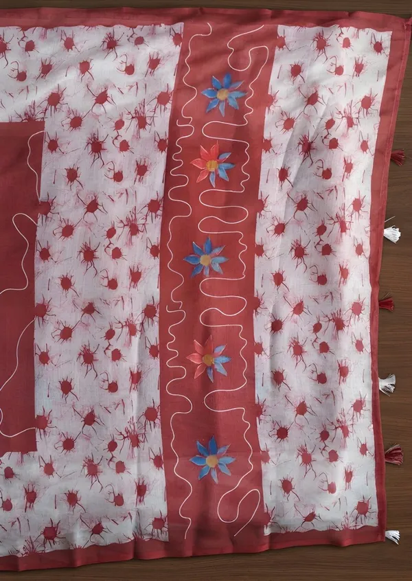 Elegance_Red_&_White_Floral_Printed_Cotton_Saree_with_Matching_Blouse_Piece