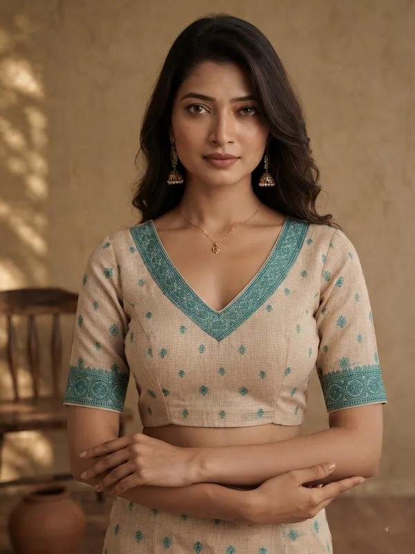 Elegant_Beige_and_Teal_Blue_Cotton_Weaving_Saree