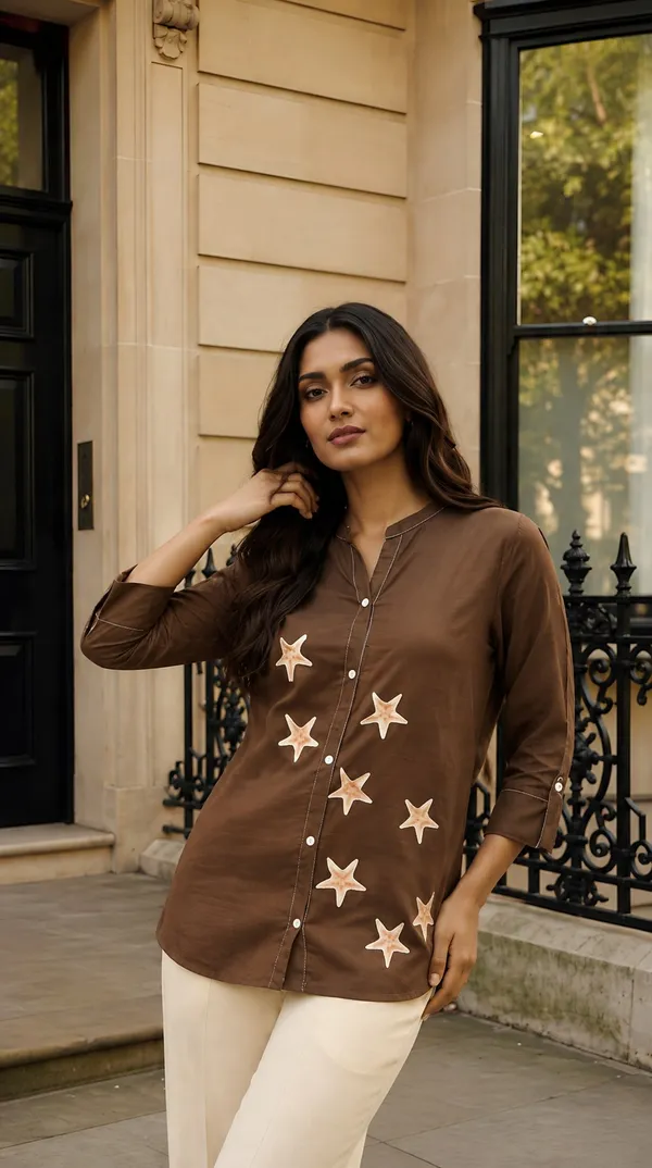 Elegant_Brown_DTF_Print_Yellow_Star_Tunic